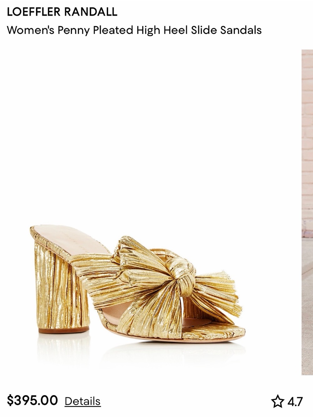 Loeffler Randall Women's Penny Pleated High Heel Slide Sandals Gold - Picture 2 of 9